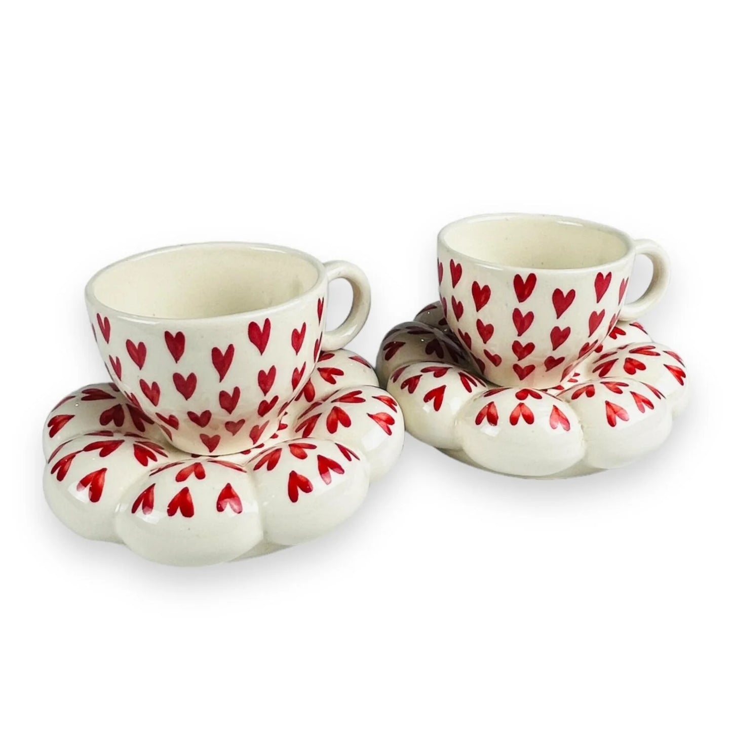 Red cup and saucers