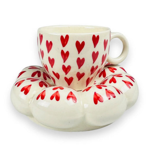Red cup and saucers
