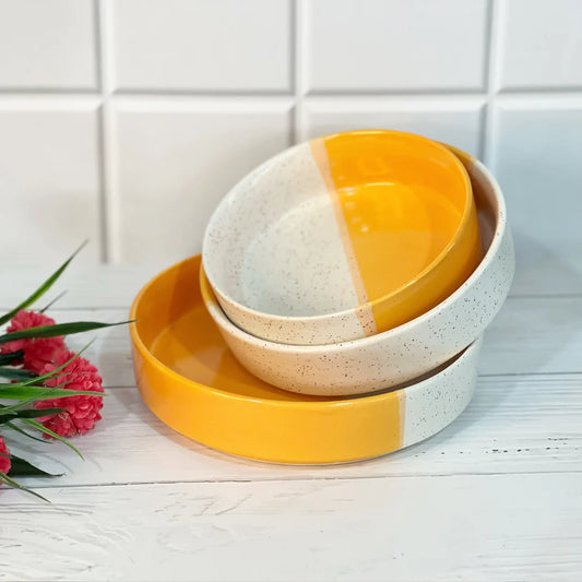 Yellow white bowl set of 3